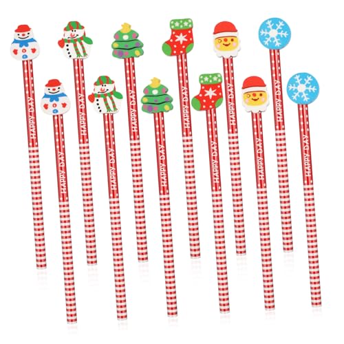 HIAKDOFT 36 Stück Teiliges Weihnachtsbleistifte mit Lustigem Radiergummi Cartoon Motiv Hb Härte als Xmas Schul und Partyartikel für Schüler von HIAKDOFT