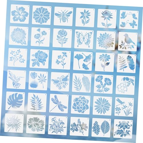 HIAKDOFT 36 Stück Teiliges Zeichenschablonen für Blumen Pflanzen Vögel und Bienen Wiederverwendbare DIY Malschablonen aus Vielseitig für Holz Papier Basteln und Wanddekoration von HIAKDOFT