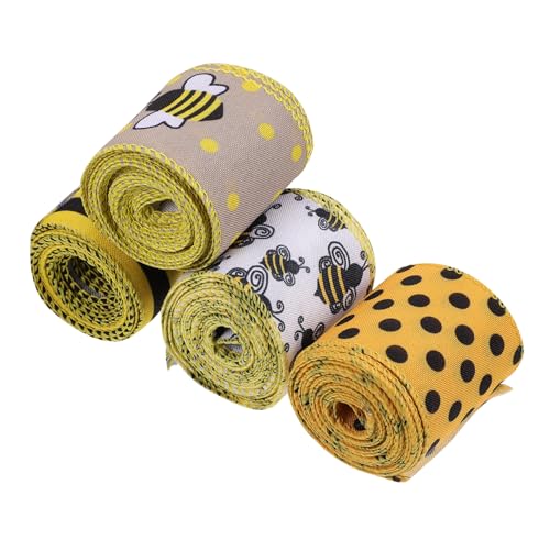 HIAKDOFT 4 Rollen Satinband Bienenmuster Breit Lang Weich Dehnbar Geschenkband Dekoratives DIY Band für Verpackungen und Bastelarbeiten Vielseitig Einsetzbar HIAKDOFT 4 Rollen Satinband Bienenmuster Breit Lang Weich Dehnbar Geschenkband Dekoratives DIY Band für Verpackungen und Bastelarbeiten Vielseitig Einsetzbar von HIAKDOFT