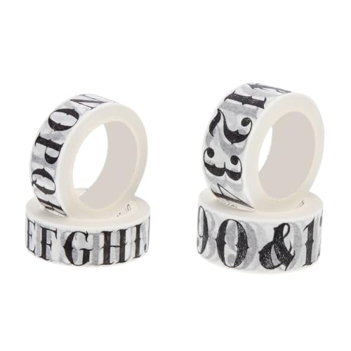 HIAKDOFT 4 Rollen Selbstklebendes Washi Tape mit Vintage Buchstaben und Zahlenmustern Dekoratives Mehrzweck Klebeband für Scrapbooking Geschenke DIY Bastelprojekte Praktische Bastelzubehör von HIAKDOFT