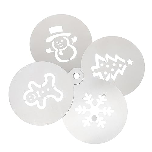 HIAKDOFT 4 Stk. Teiliges Weihnachts Schablonen aus Edelstahl Wiederverwendbare Backvorlagen für Kuchen Kaffee und Desserts Glatte Oberfläche Leicht zu Reinigen Sichere Kanten Kompakt und von HIAKDOFT