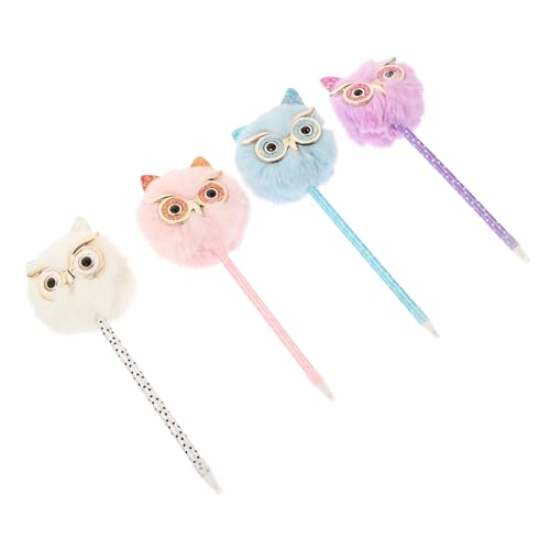 HIAKDOFT 4 Stück Niedliche Flauschige Eulen kugelschreiber Plüschanhänger Ergonomisch Leicht Mädchen Schreibstifte Multifunktional Komfortabel Tragbar von HIAKDOFT