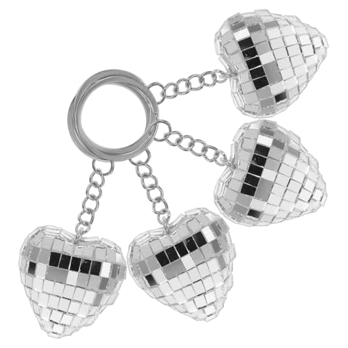 HIAKDOFT 4 Stück Teiliges Silberner Herz Schlüsselanhänger mit Disco Ball Design Leichte Schlüsselringe als Party Deko für Rucksack Tasche für Disco Events und Alltag von HIAKDOFT