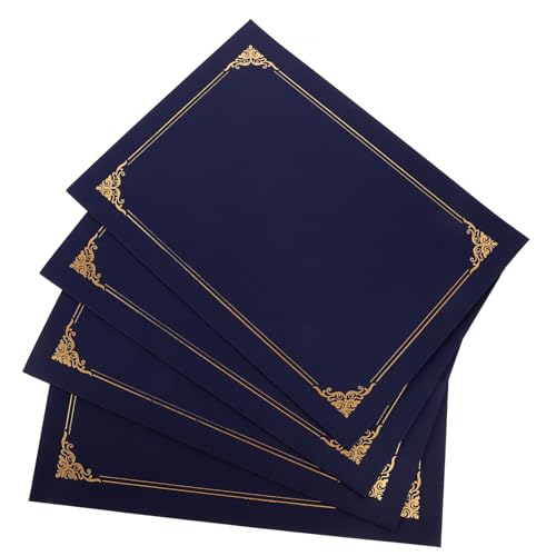 HIAKDOFT 4 Stück Urkundenmappe aus Papier Elegante Zertifikathülle mit Prägtem Goldrahmen Leichte Dokumentenmappe für Diplome Urkunden und Präsentationen Stilvolle Blaue Aktenordner von HIAKDOFT
