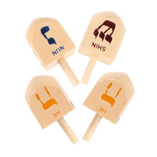 HIAKDOFT 4 Stücke Teiliges Hanukkah Dreidel aus Holz Farbenfrohe Hebräische Buchstaben Kindersicheres Material Ergonomisches Design für Hand Koordination und Sammlerstück zu Chanukka von HIAKDOFT