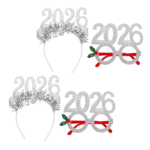 HIAKDOFT 4 Stücke Teiliges Silvester Party Glitzernde Zahlen Headbands und Brillen Komfortable Festtagsaccessoires für Weihnachtsfeiern Requisiten Damen und Herren Geeignet von HIAKDOFT