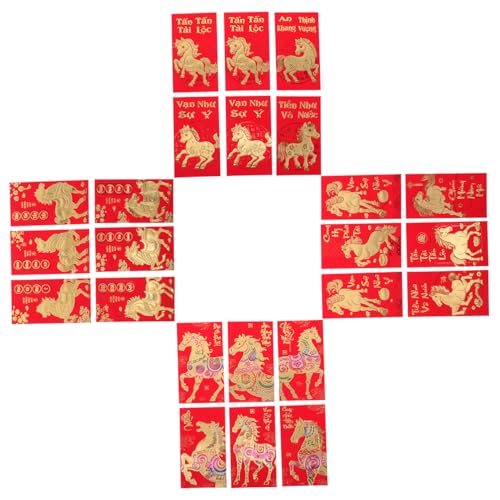 HIAKDOFT 48 Stück Rote Umschläge Pferdejahr Vietnamesische Geldumschläge mit Glückszeichen und Zodiakmuster für Frühlingsfest und Neujahrsfeierlichkeiten von HIAKDOFT