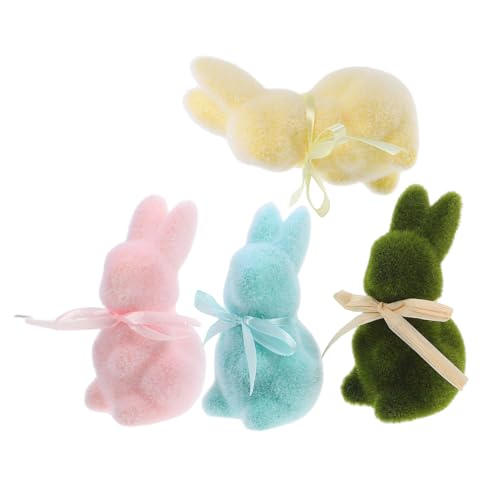 HIAKDOFT 4stücke Flockierte Osterhasen Figuren Miniatur Mooskaninchen Dekorationen Für Wohnräume Und Ostern Und Niedliche Tischornamente Für Jedes Zimmer von HIAKDOFT