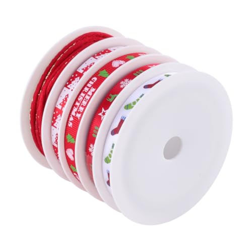 HIAKDOFT 5 Rollen Weihnachtsband Rot Weihnachtsdekoband mit Festlichem Druck für Geschenkverpackung DIY Basteln und Partydeko HIAKDOFT 5 Rollen Weihnachtsband Rot Weihnachtsdekoband mit Festlichem Druck für Geschenkverpackung DIY Basteln und Partydeko von HIAKDOFT