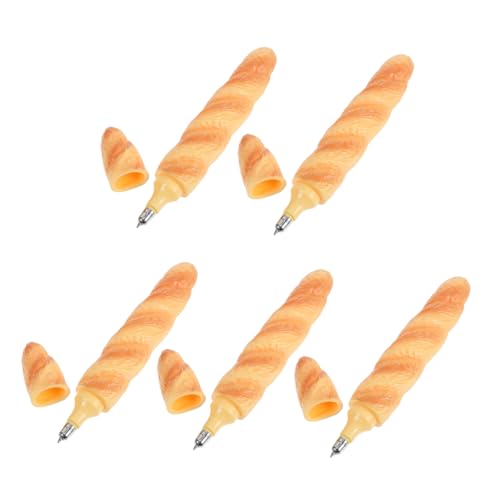 HIAKDOFT 5 Stück Baguette Kugelschreiber mit Schwarzer Tinte Realistisch Geformte Lebensmittel Stifte Lustige Schreibwaren für Büro und Schule Dekorativer Brot Stift für Kreative von HIAKDOFT