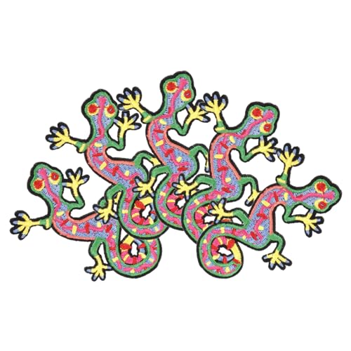 HIAKDOFT 5 Stück Cartoon Gecko Aufnäher Bestickt Langlebig Bunte Applikationen für Kleidung Jacken Taschen DIY Kleidung Zubehör von HIAKDOFT