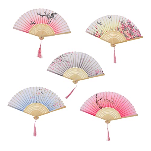 HIAKDOFT 5 Stück Japanischer Faltfächer Blumenmuster Vintage Handfächer für Tanzpartys und Heimdekoration Handlich und Tragbar Zufällige Designs von HIAKDOFT