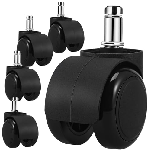 HIAKDOFT 5 Stück Leise Bürostuhlrollen Caster Wheels Schwerlast Möbelräder für Teppich und Vinylboden Sanfte Drehung Ersatz für Stuhl und Möbelbeine von HIAKDOFT