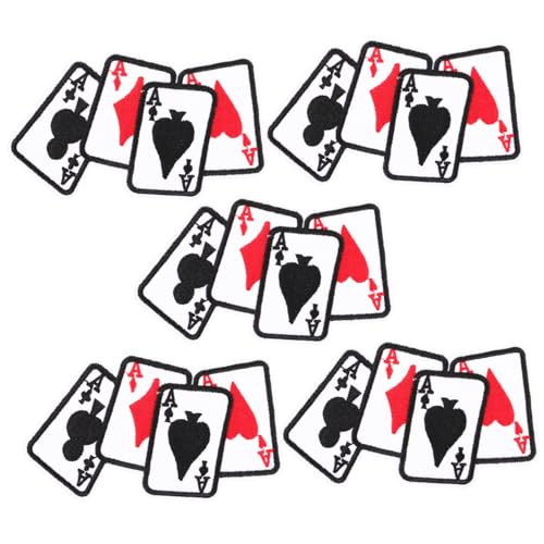 HIAKDOFT 5 Stück Poker Aufnäher zum Aufbügeln Bestickte Stoffpatches mit Spielkarten Design Langlebig und Hautfreundlich Dekorative Patches für Kleidung Taschen Hüte Jacken und DIY von HIAKDOFT