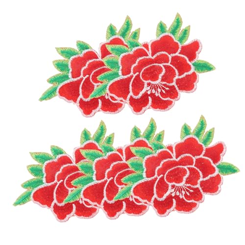 HIAKDOFT 5 Stück Teiliges Besticktes Pfingstrosen Applikationsset zum Aufbügeln Dekorative Blumenaufnäher für Kleidung Taschen Hüte DIY Reparatur und Verschönerung Einfache Anwendung von HIAKDOFT