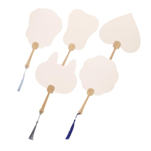 HIAKDOFT 5 Stück Teiliges Handlicher Papierfächer aus Holz und Papier DIY Leerer Fächer zum Bemalen Langlebige Handfächer für Sommer Hochzeit Feier und Kreative Bastelprojekte von HIAKDOFT