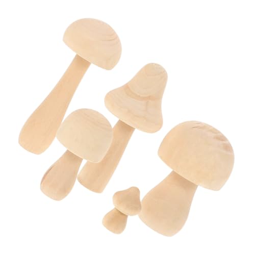 HIAKDOFT 5 Stück Teiliges Holzpilz Bastelset für Unbemalte Weiße Holzpilz Deko DIY Malspaß Natürliche Holzoberfläche Geeignet für Garten Raumdekoration Handgefertigte Pilzmodelle von HIAKDOFT