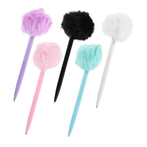 HIAKDOFT 5 Stück Teiliges Plüsch kugelschreiber mit Weichem Plüschball Leichte Kugelschreiber mit Stabiler Tinte Glatt Schreibend Buntes Design für Schule Büro und Geschenkideen von HIAKDOFT