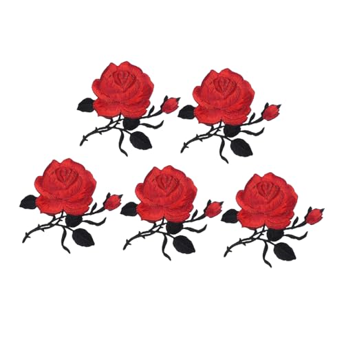 HIAKDOFT 5 Stück Teiliges Rosen Stickerei Bügelbilder Bestickte Applikationen zum Aufbügeln für Kleidung Taschen Hüte Langlebige Textilaufnäher für DIY Reparatur und Dekoration von HIAKDOFT