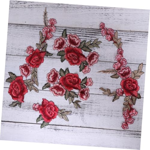 HIAKDOFT 5 Stück Teiliges Wasserlösliche Bestickte Blumen Patches zum Aufnähen Rote DIY Applikationen für Jacken Jeans Rucksäcke Langlebige Kleidung Flicken für Kreative Textilgestaltung von HIAKDOFT