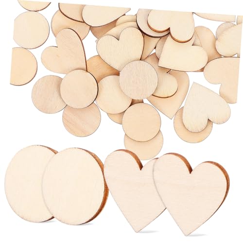 HIAKDOFT 50 Stck Teiliges Natürliche Holzscheiben Rund und Herzförmig Leichte DIY Bastelholzstücke zum Bemalen Schnitzen und Dekorieren für Handwerk und Kreative Projekte von HIAKDOFT