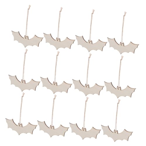 HIAKDOFT 50 Stück Holz Fledermaus Anhänger Unlackiert zum Bemalen Halloween Baum Deko Vintage Holz Ornamente für DIY Basteln Hängende Herbst Party Dekoration von HIAKDOFT