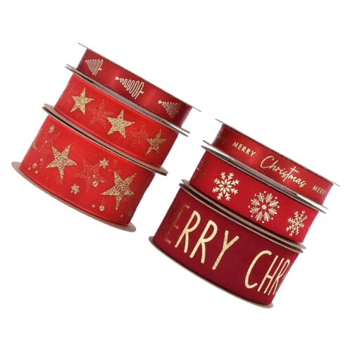 HIAKDOFT 6 Rollen Rotes Weihnachts Satinband mit Goldfolie Breites Glitzerndes Organza Dekoband Vielseitig für Geschenkverpackungen Obstboxen Hochzeiten und Festliche Bastelprojekte von HIAKDOFT