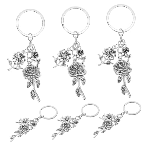 HIAKDOFT 6 Stück Blüten Schlüsselanhänger Silber Stilvoller Taschenanhänger mit Filigranem Blumendesign Dekorativer Charme für Rucksack Geldbörse Handtasche Modisches Accessoire für Mädchen von HIAKDOFT