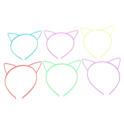 HIAKDOFT 6 Stück Im Dunkeln Leuchtende Katzenohr Stirnbänder Katzen Tier Partygeschenke Leuchtende Kopfbedeckung Katzen Stirnband Katzen Motto Partygeschenke LED Katzenohren von HIAKDOFT