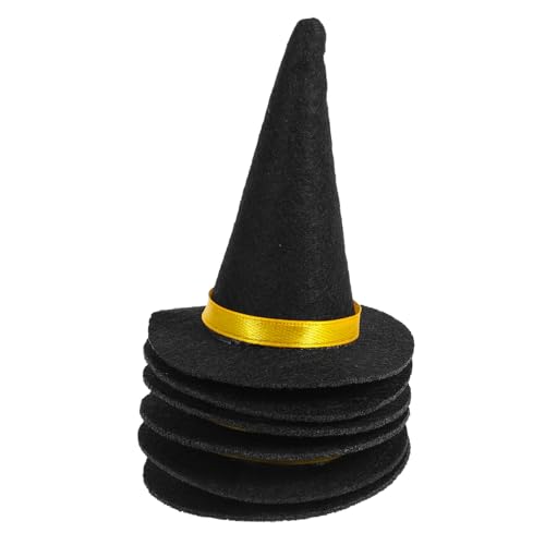 HIAKDOFT 6 Stück Mini Filz Hexenhüte Handgemacht Weinflaschen Dekoration Halloween Bastelaccessoires Schwarz für Party Cosplay Haaraccessoire von HIAKDOFT