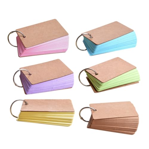 HIAKDOFT 6 Stück Teiliges Bunte Karteikarten mit Binder ring Leere DIY Lernkarten aus Kraftpapier Tragbare Memo Pads für Schule Büro Zuhause Wiederbefüllbar und Handlich von HIAKDOFT