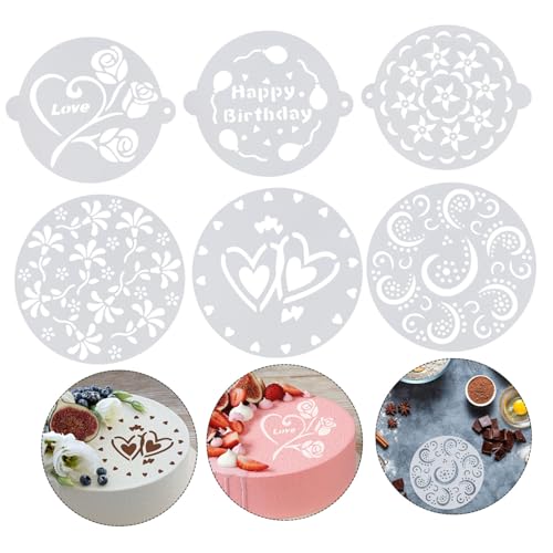 HIAKDOFT 6 Stück Teiliges Cake Stencils aus Weißem Kunststoff Kreative Tortenschablonen mit Vielfältigen Mustern für DIY Kuchen und Kaffee Dekoration Wiederverwendbar Präzise Backvorlagen von HIAKDOFT