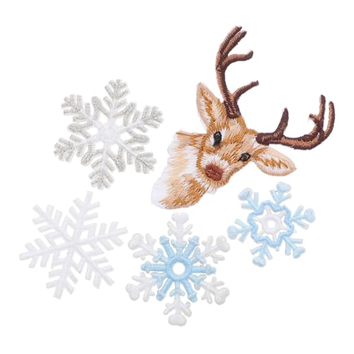 HIAKDOFT 6 Stück Teiliges Goldene Bestickte Schneeflocken Patches mit Hirschmotiv Langlebige Aufnäher zum Aufbügeln und Nähen Stilvolle Winter Weihnachts-dekoration für Kleidung Jacken Hüte von HIAKDOFT