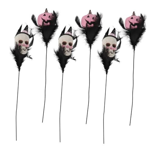 HIAKDOFT 6 Stück Teiliges Halloween Schwarze Federblumenstiele mit Kürbis Totenkopf-Bouquet Gruselige Vase Füller für Party Tischdekoration und Haunted House HIAKDOFT 6 Stück Teiliges Halloween Schwarze Federblumenstiele mit Kürbis Totenkopf-Bouquet Gruselige Vase Füller für Party Tischdekoration und Haunted House von HIAKDOFT