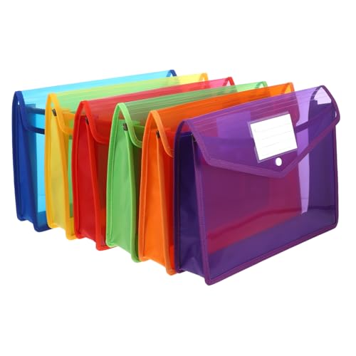 HIAKDOFT 6 Stück Teiliges Kunststoff Mappe mit Schnappverschluss Transparente Geruchsfreie Dokumententaschen mit Etikettentasche Platzsparender Organizer für Büro und Zuhause in Farben von HIAKDOFT