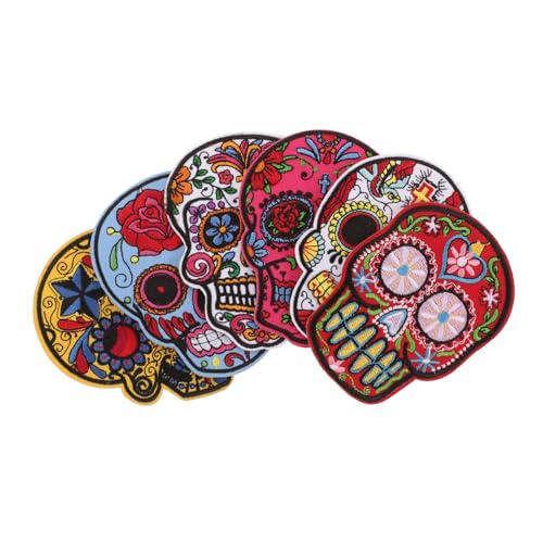 HIAKDOFT 6 Stück Teiliges Skull Aufnäher zum Aufbügeln Bestickte Totenkopf Patches für Jeans Jacken Taschen Langlebige Polyester Applikationen Geeignet für Damen und Freizeitkleidung von HIAKDOFT
