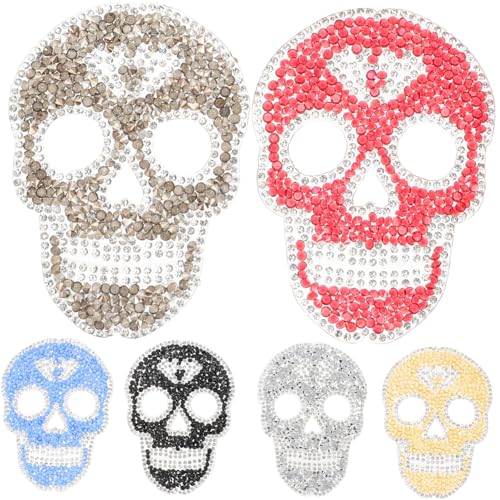 HIAKDOFT 6 Stück Teiliges Skull Aufnäher zum Aufbügeln Dekorative Bügelflicken für Kleidung Jeans DIY Bekleidungsflicken Vielseitige Reparatur und Dekorationsapplikationen in Farben von HIAKDOFT