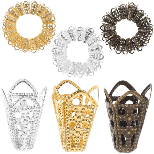 HIAKDOFT 60 Stück Blüten Perlenkappen Metall für DIY Schmuckherstellung Filigrane Hohlblumen designs Langlebig Geeignet für Armbänder Halsketten Ohrringe Originelles Bastelzubehör von HIAKDOFT