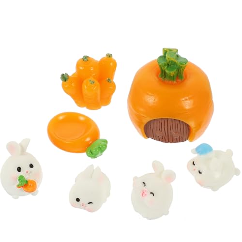 HIAKDOFT 7 Stück Miniatur Kaninchen Figuren Teiliges DIY Deko mit Karotten für Kreative Mikrolandschaften aus Langlebigem Harz für Bastelprojekte und Fröhliche Osterdekoration von HIAKDOFT