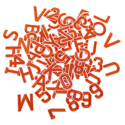 HIAKDOFT 72 Stück Teiliges Bestickter Bügelbilder Buchstaben Zahlen Orange Vielseitige Applikationen zum Aufbügeln für Kleidung Rucksäcke Hüte Jeans DIY Reparatur Dekoration von HIAKDOFT