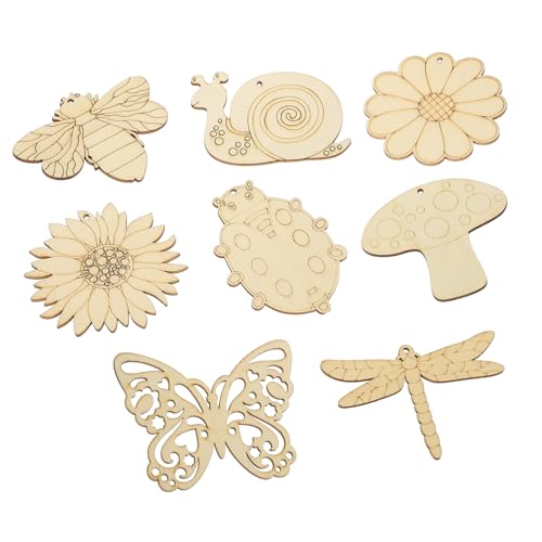 HIAKDOFT 80 Stück Teiliges Unvollendete Holzscheiben Frühling Holzanhänger Schmetterling und Blumen Formen DIY Basteln Malen Home Decor Kreative Holzstücke von HIAKDOFT