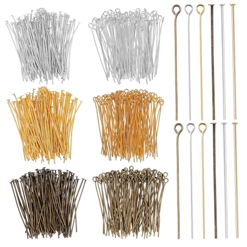 HIAKDOFT Beading Pins Flachkopf Ösenkopf Schmuckzubehör aus Eisen Farben Silber Gold Antik für Ohrringe Halsketten Armbänder DIY Schmuckherstellung von HIAKDOFT