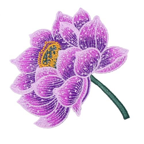 HIAKDOFT Bestickter Lotus Aufnäher zum Aufbügeln Kreativer Sticker Dekorativer Blüten Patch Vielseitig für Kleidung Reparatur und DIY Modischer Lila Lotus Flicken für Jacken Hosen von HIAKDOFT
