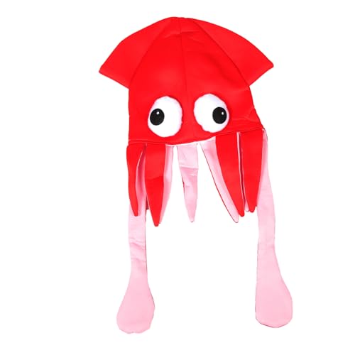 HIAKDOFT Cartoon Squid Hat aus Weichem Lustige Kopfbedeckung für Performance Party und Karneval Auffälliges Tierkostüm Accessoire Vielseitiger Roter Kopfputz von HIAKDOFT