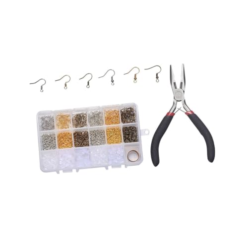 HIAKDOFT DIY Schmuckzubehör Kupfer Ohrhaken Ohrring Verschluss Ringe Fächer mit Zange für Damen zum Ohrringe Basteln und Ringe Selber Machen von HIAKDOFT
