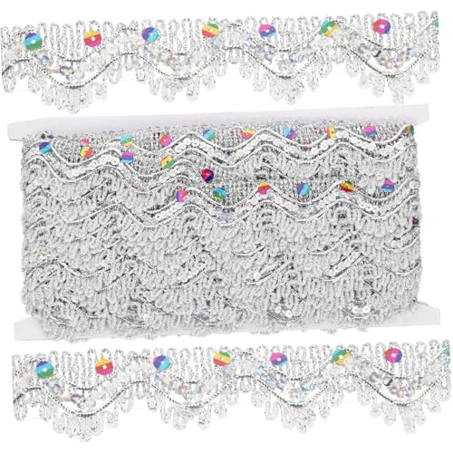 HIAKDOFT Dekorative Paillettenborte mit Ethnischem Stil Multifunktionale Schnittkante Silberfarbene Dreieck Sequins für Kostüme DIY Basteln Hochzeitsdekoration und Kleidung Zubehör von HIAKDOFT