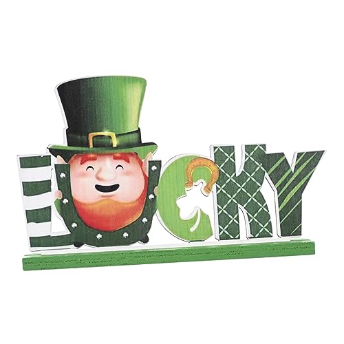 HIAKDOFT Hölzerne Ornamente Glücklich Dekoration Heilige Esstisch Herzstück Tischschild St. Patricks Day Wohnkultur St. Patricks Day Table Centerstücke Tischzentrum Holz Grün von HIAKDOFT