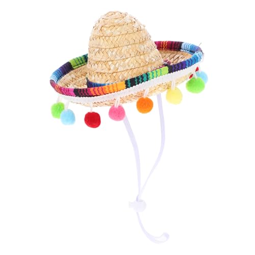 HIAKDOFT Kleiner Mexikanischer Sombrero mit Verstellbarem Kinnriemen Strohhut mit Bunten Pompons Partyhut für Karneval Themenpartys und Mexikanische Dekoration Traditioneller Mexico Woven von HIAKDOFT