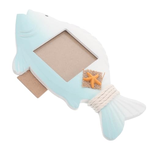 HIAKDOFT Kreativer Fisch-Fotorahmen mediterrane Dekoration zimmer Strandbild Angeln Fotorahmen Angeldekor für zu Hause Fisch-Bilderrahmen Fischer-Statue hölzern Sky-blue von HIAKDOFT