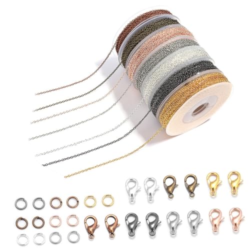 HIAKDOFT Metallkette DIY Schmuckkette mit Karabinerverschlüsse Sprungringe Farben Langlebige Elektrobeschichtete Gliederkette für Armband und Halskette von HIAKDOFT